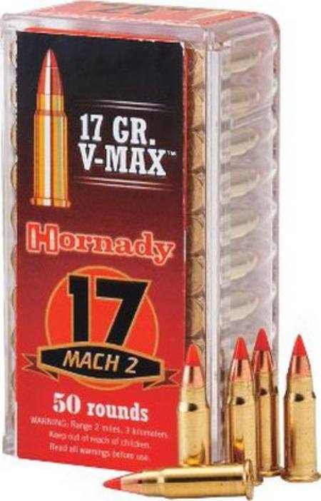 Hornady 17 Hornady Mach 2 (HM2) 17 Grain V-MAX Packet 50 Rounds Varmint Express Ammunition 83177