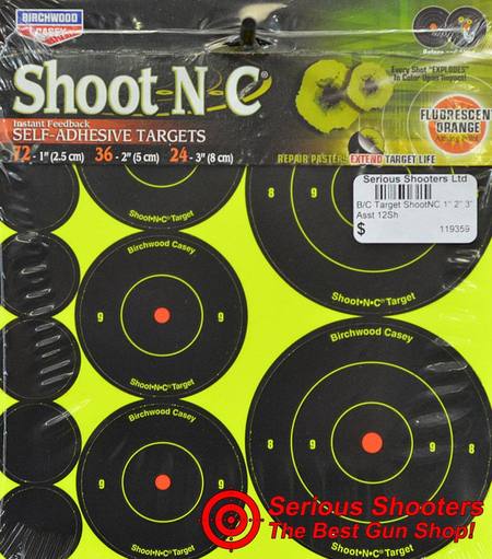 Birchwood Casey Target Shootnc 1" 2" 3" Assorted 12 Sheets